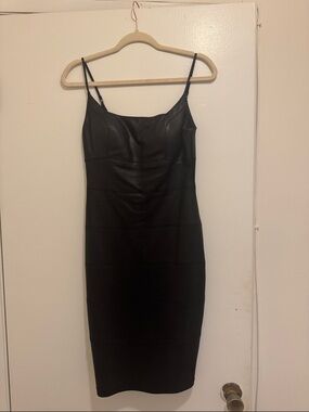 bebe Black Midi Slip Dress with Spaghetti Straps